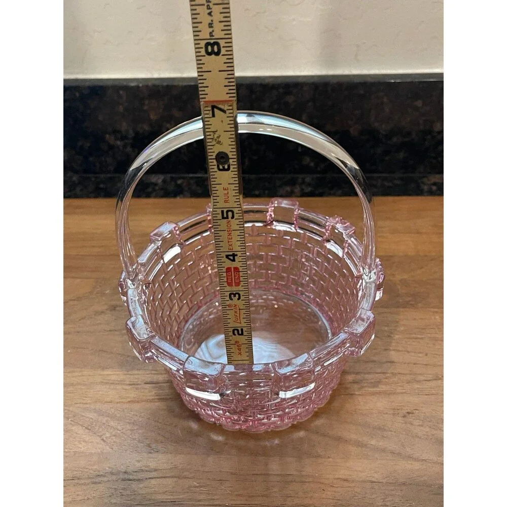Vintage Pink Depression Glass Handled Basket